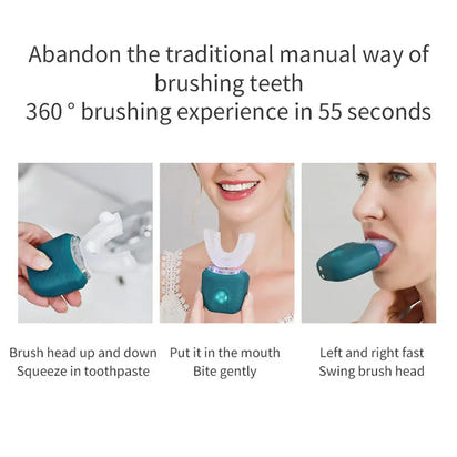 Electric Toothbrush for Adult Automatic USB Charge U-Shaped Toothbrush 360 Degrees Intelligent Rechargeable Toothbrus